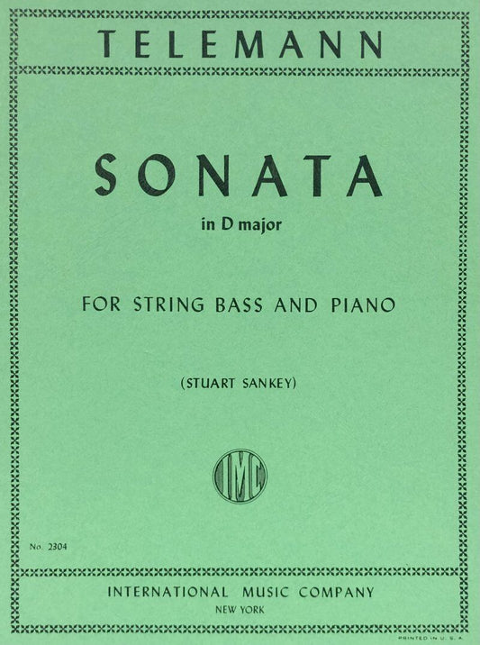 Sonata in D Major for Double Bass by Georg Philipp Telemann, Edited by Stuart Sankey, Score and Part