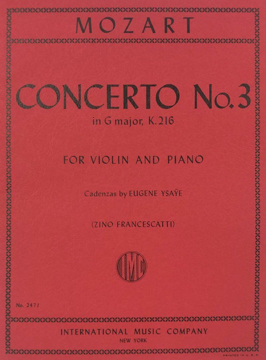 Mozart - Concerto No. 3 in G Major K. 216 for Violin and Piano, Edited by Zino Francescatti