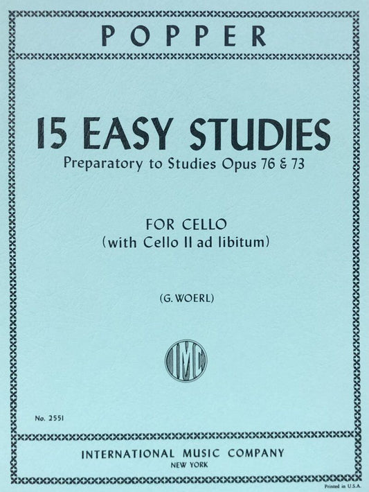 Popper - 15 Easy Studies Preparatory to Op. 73 & 76 for Cello Solo