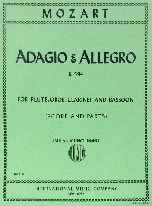 Adagio and Allegro, K. 594 for Flute, Bassoon, Clarinet, Oboe - Mozart, Edited by Milan Munclinger, Quartet Score