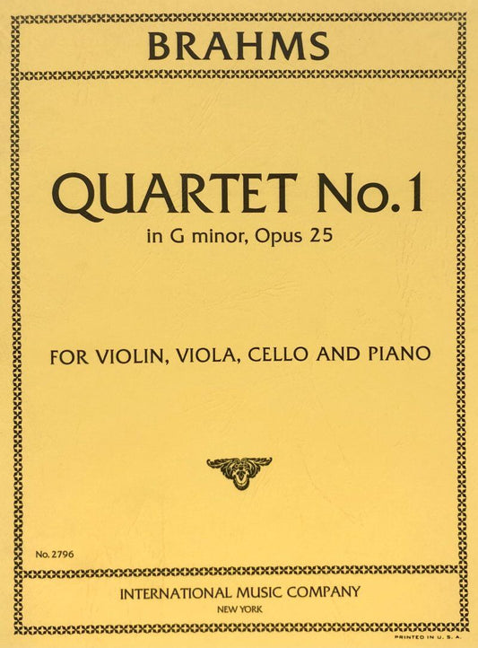 Brahms Quartet No 1 G Minor Op 25 for Violin, Viola, Cello, and Piano - Score and Parts