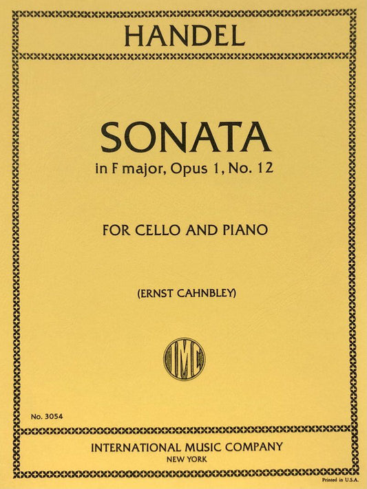 Sonata in F Major for Cello by George Frideric Handel - Edited by Cahnbley, Score and Part