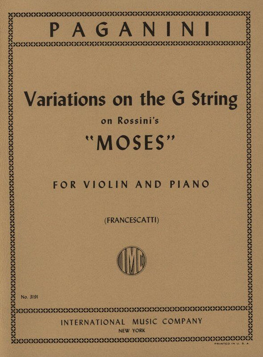 Variations on G String Moses Rossini for Violin and Piano by Nicolo Paganini