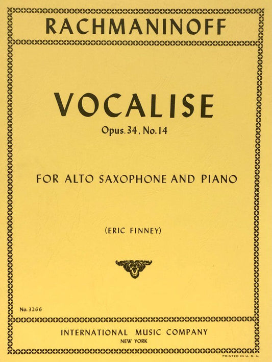Rachmaninoff Vocalise Op 34 No 14 for Alto Saxophone and Piano