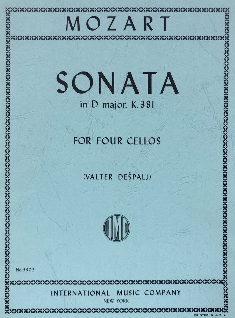 Mozart Sonata in D Major K 381 for 4 Cellos, Edited by Valter Despalj, Score and Parts