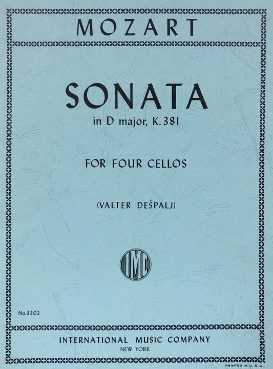 Mozart Sonata in D Major K 381 for 4 Cellos, Edited by Valter Despalj, Score and Parts