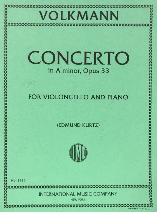 Volkmann Concerto in A Minor Op. 33 for Cello and Piano - Score and Part