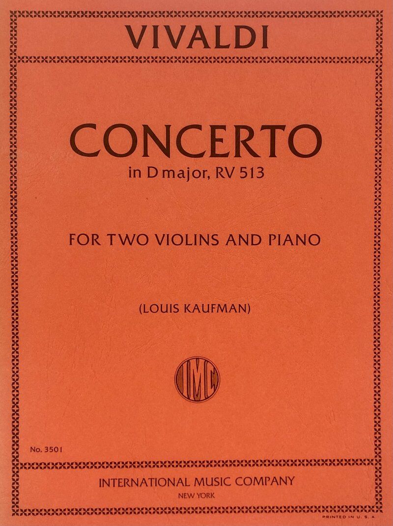 Vivaldi Concerto in D Major RV 513 for 2 Violins and Piano - Score and Parts