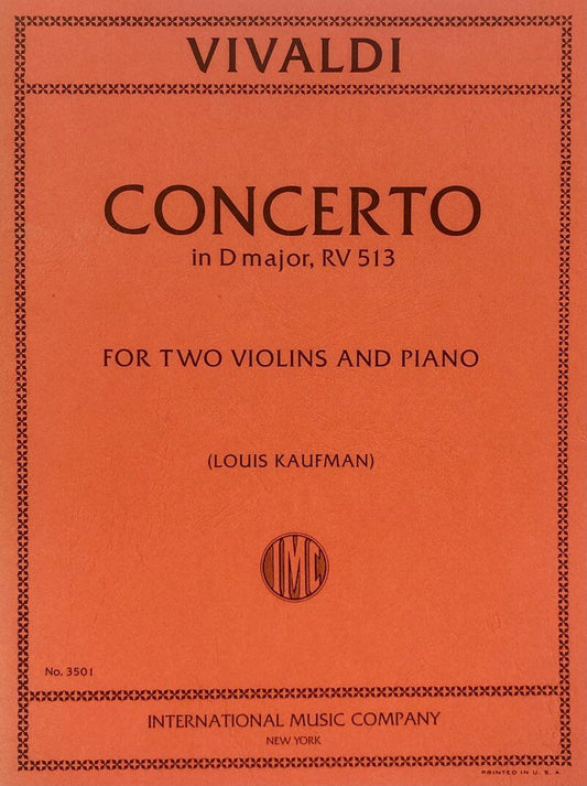 Vivaldi Concerto in D Major RV 513 for 2 Violins and Piano - Score and Parts