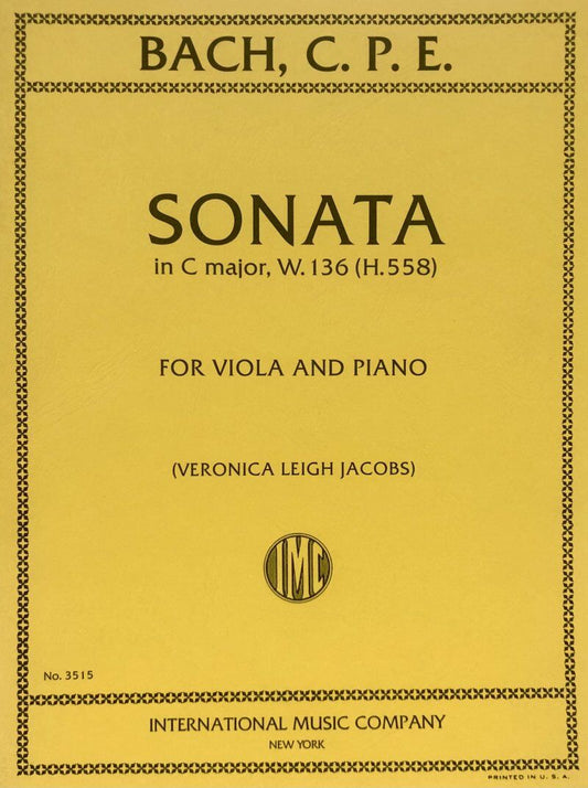 Bach - Sonata in C Major W. 136 H.558 for Viola and Piano Performance Parts