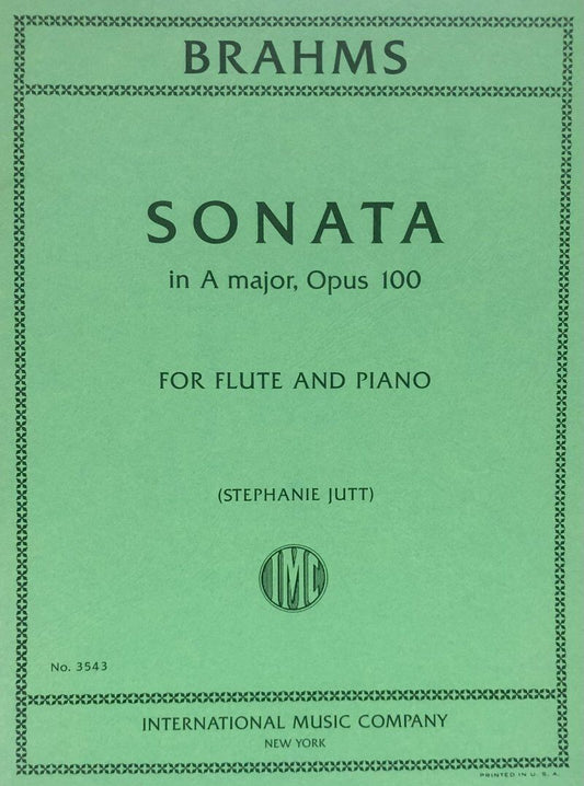 Sonata in A Major, Op. 100 for Flute by Brahms, Edited by Jutt, Score and Part
