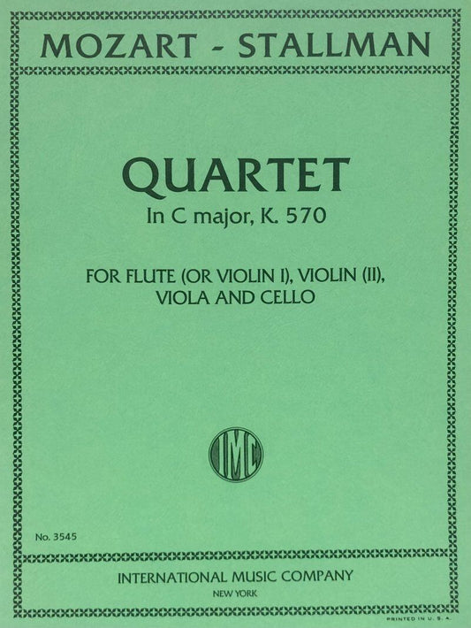 Mozart Quartet in C Major K 570 for Flute, Violin, Viola, Cello