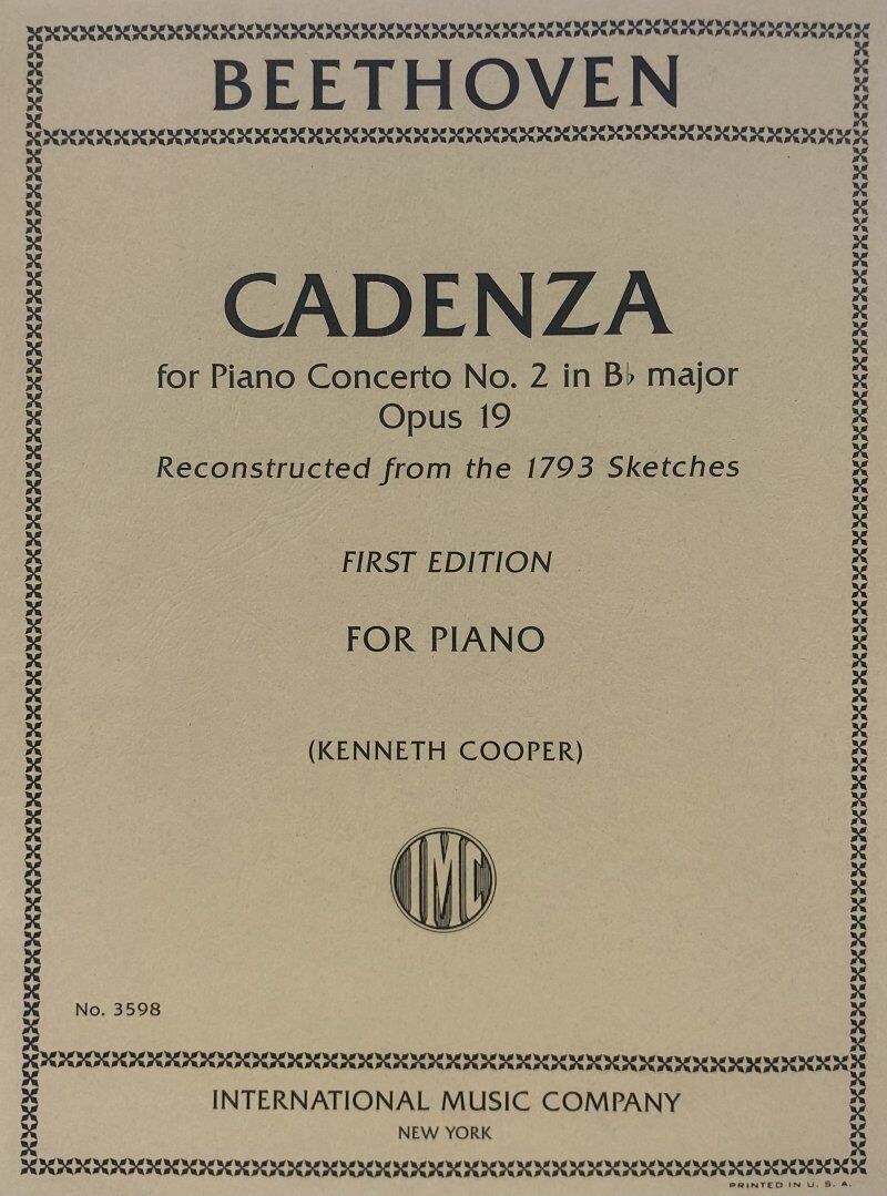 Cadenza to Piano Concerto No. 2 Op. 19 B Flat - First Edition Score for Piano Solo