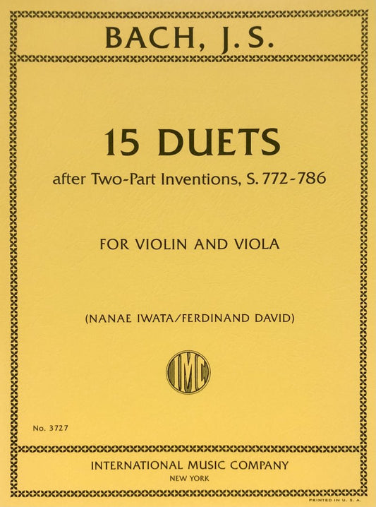Bach: 15 Duets — 2-Part Inventions for Violin & Viola, arr. Ferdinand David (International Music Company)