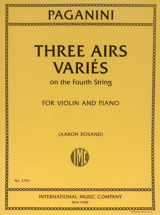 Paganini - 3 Airs Varied on Fourth String for Violin/Piano