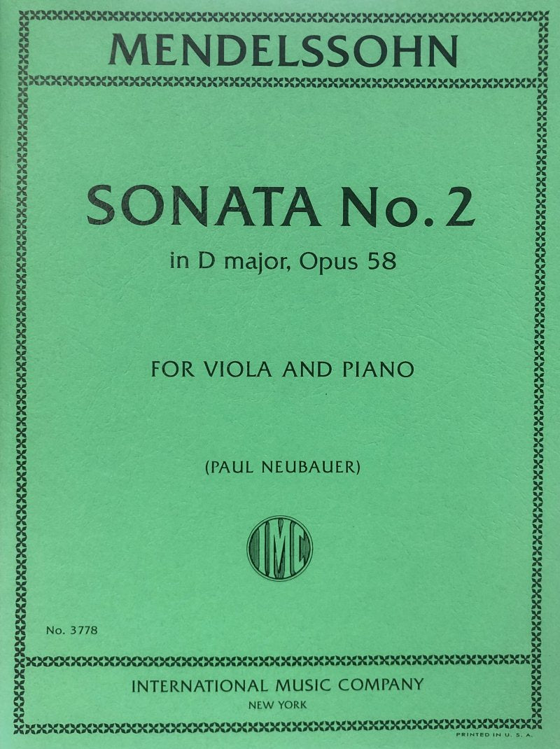 Mendelssohn: Sonata No. 2 in D Major, Op. 58 — Viola & Piano (International Music Company)