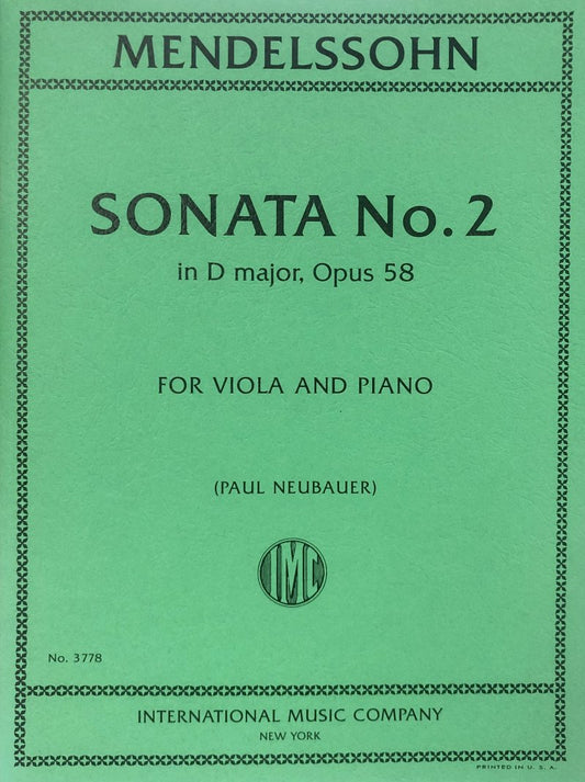 Mendelssohn: Sonata No. 2 in D Major, Op. 58 — Viola & Piano (International Music Company)