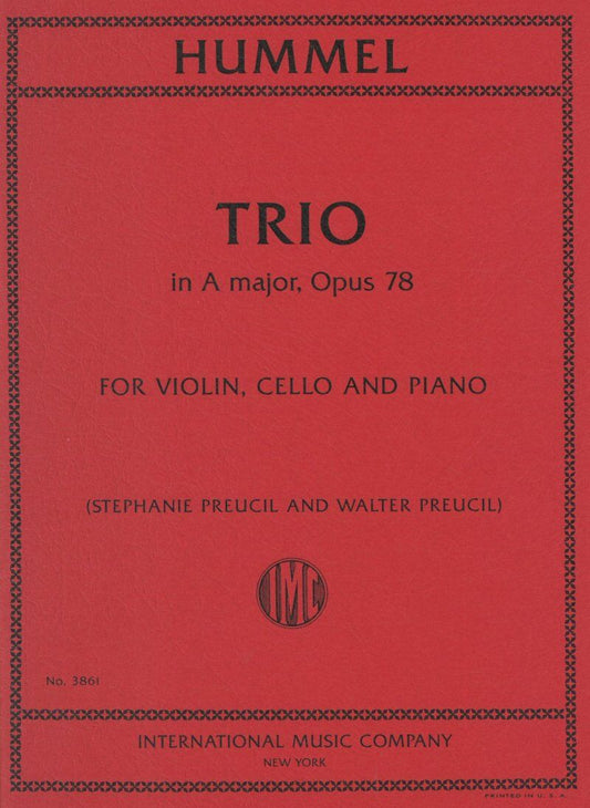Hummel - Trio in A Major Op. 78 for Piano Trio SC/PTS