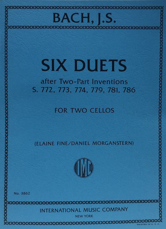 Bach - 6 Duets After 2 Part Inventions for 2 Cellos, Arranged by Elaine Fine, 14 Pages, International Music Company