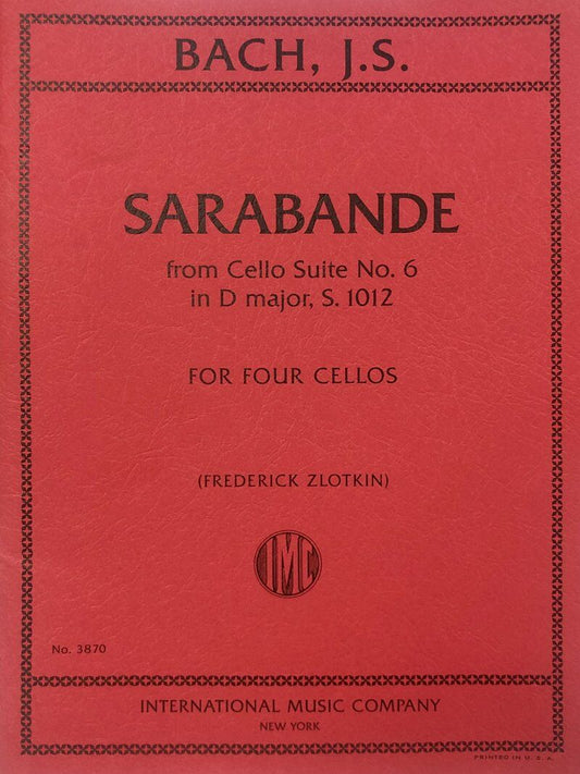 Sarabande from Cello Suite No. 6 in D major BWV 1012 for Cello Quartet by Frederic Zlotkin