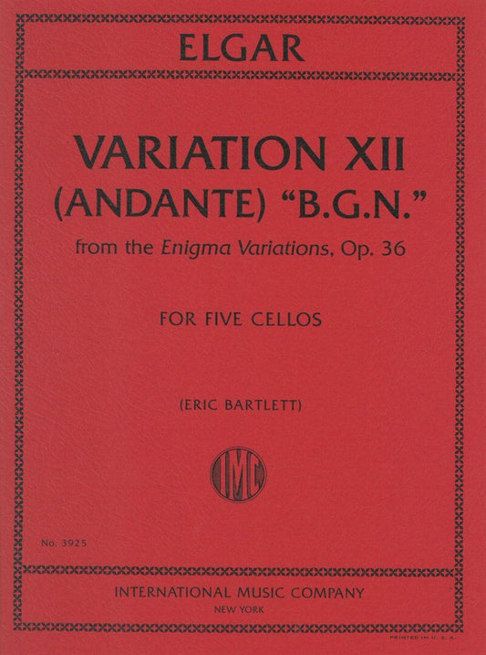 Elgar - Variation XII (Andante) Op 36 for 5 Cellos SC/Pts