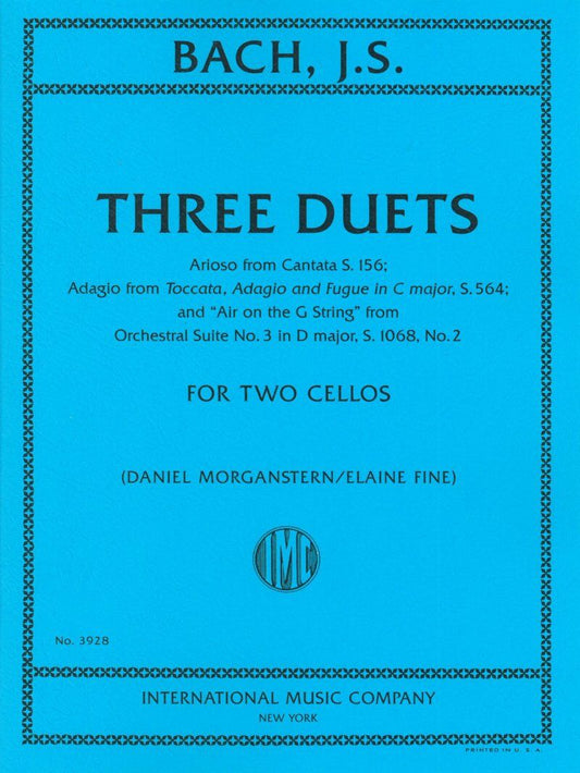 Bach: 3 Duets BWV 1068, BWV 564, BWV 156 for 2 Cellos, Arranged by Morganstern & Fine, International Music Company, Cello Duet, 1 Page
