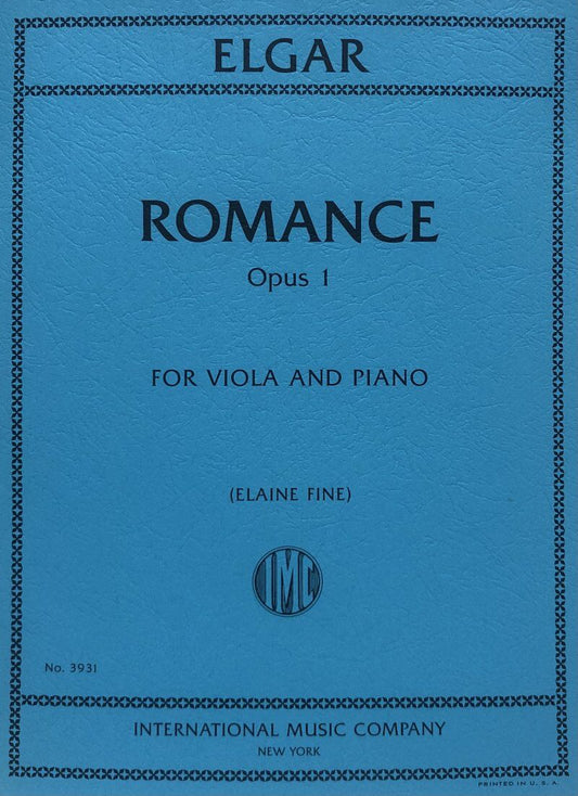 Elgar - Romance Op. 1 for Viola/Piano, Arr. Elaine Fine, 12 Pages, International Music Company