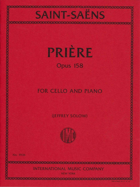 Saint-Saens - Priere Op. 158 for Cello and Piano, International Music Company, 1 Page