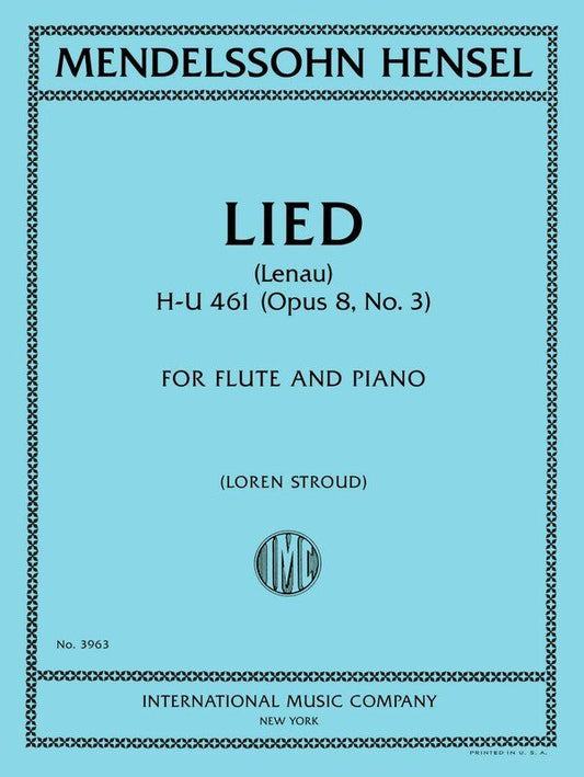 Hensel - Lied (Lenau) Op. 8 No. 3 for Flute/Piano