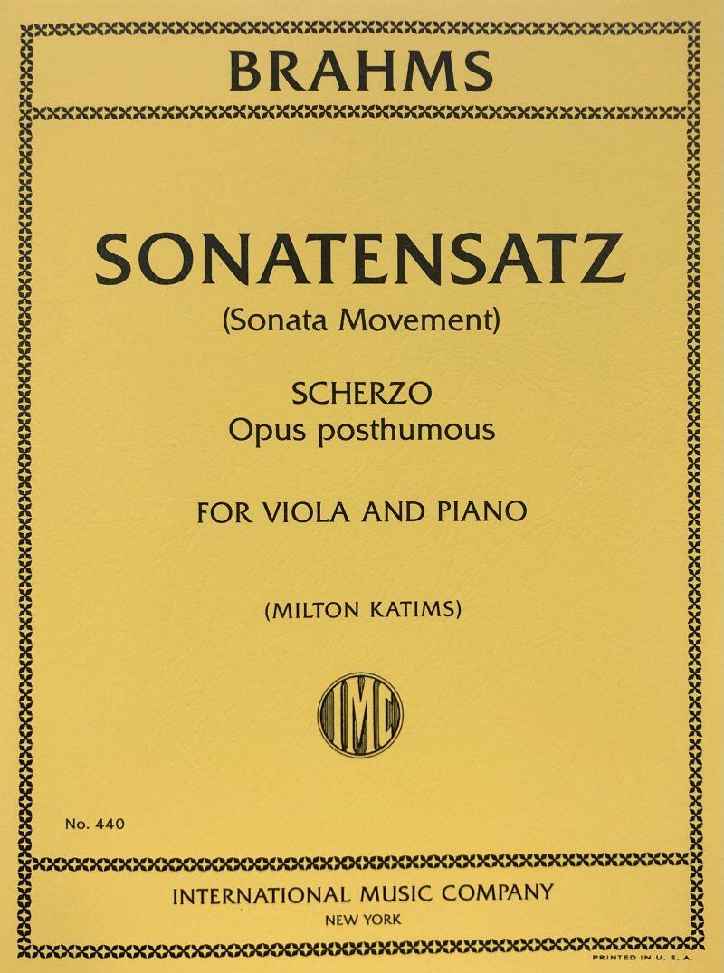 Sonata Movement Scherzo Op. Posth. for Viola and Piano by Johannes Brahms, International Music Company, 1 Page