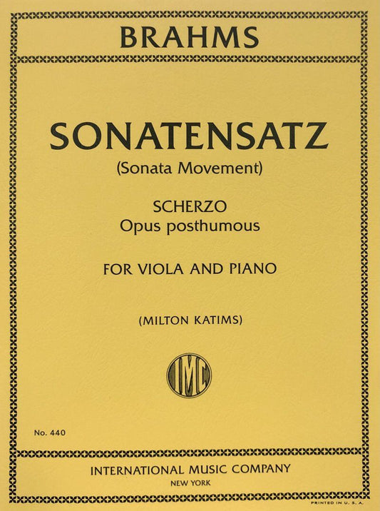 Sonata Movement Scherzo Op. Posth. for Viola and Piano by Johannes Brahms, International Music Company, 1 Page