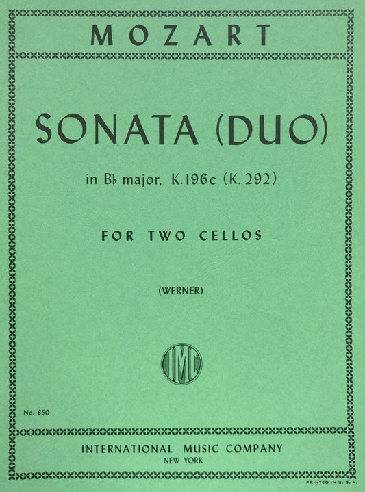 Sonata in Bb Major, K. 292 for Cello Duet by Wolfgang Amadeus Mozart