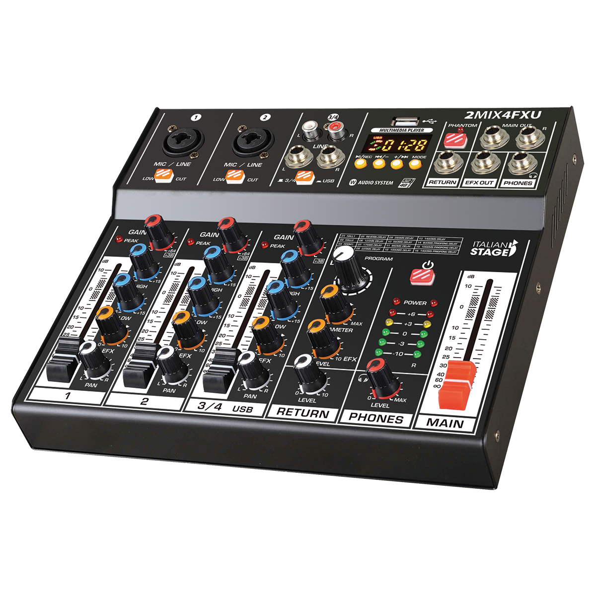 Italian Stage 2MIX4FXU 4-Channel Stereo Audio Mixer with DSP MultiFX and USB Playback — view 2