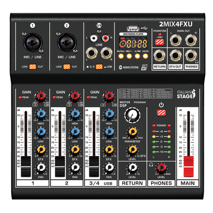 Italian Stage 2MIX4FXU 4-Channel Stereo Audio Mixer with DSP MultiFX and USB Playback