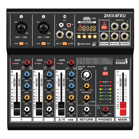 Italian Stage 2MIX4FXU 4-Channel Stereo Audio Mixer with DSP MultiFX and USB Playback