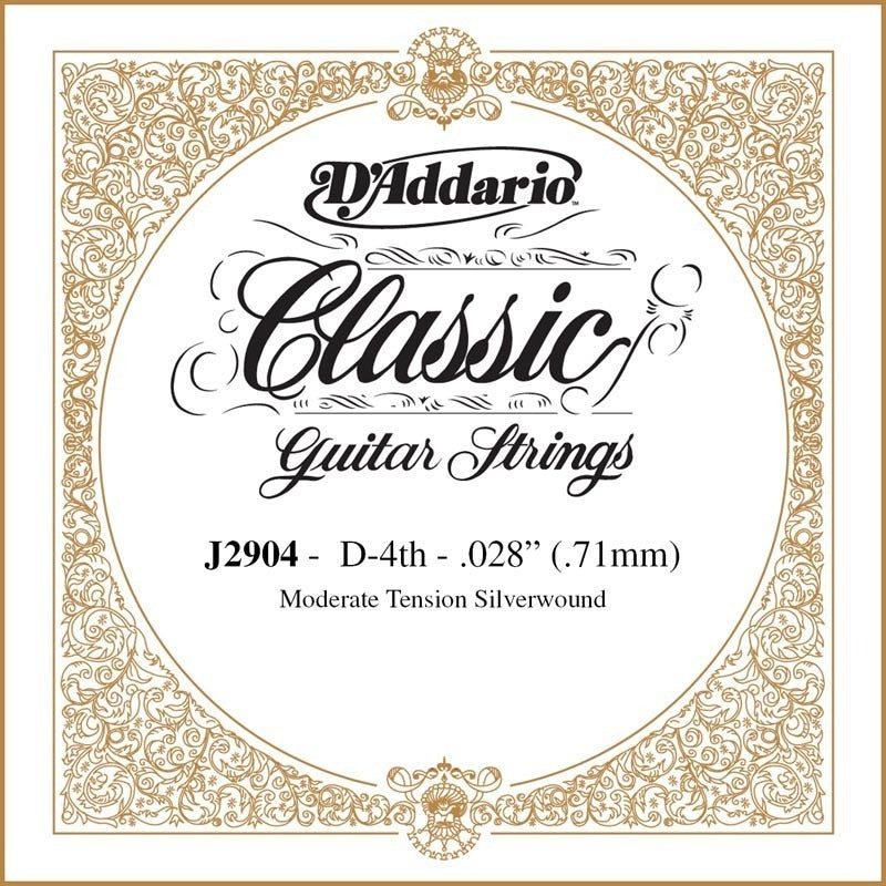 D'Addario J2904 Classics Rectified Classical Guitar Single String, Moderate Tension, Fourth String