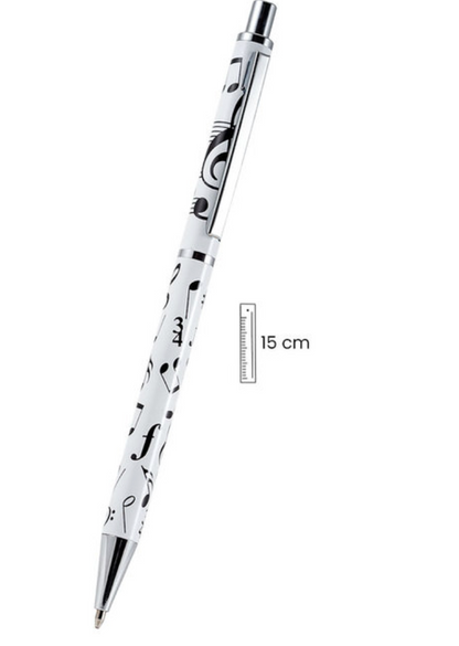 Ballpoint Pen White with Black Notes Clefs in Box
