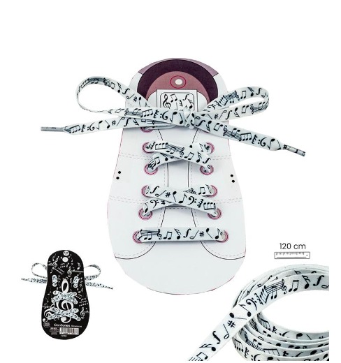 White Shoelaces with Black Music Notes and Clefs
