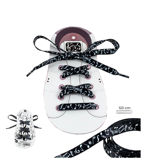 Black Shoelaces with White Music Notes and Clefs