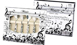 Set of 6 White Teaspoons with Black Music Notes, Clef, and Manuscript Design — view 2