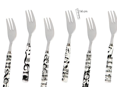 Cake Forks Set of 6 - White with Black Notes