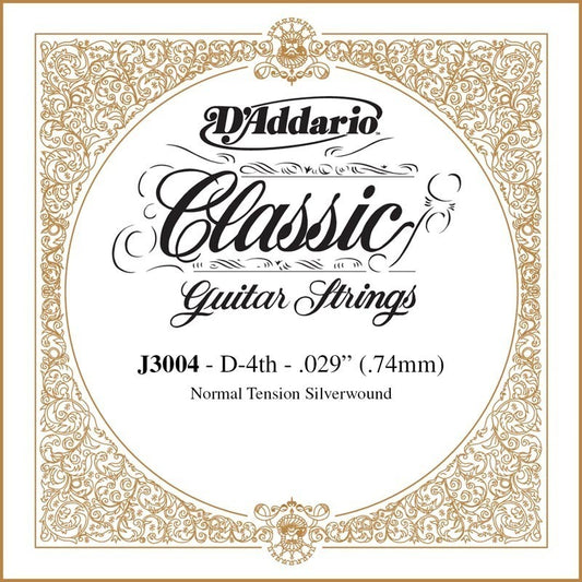 D'Addario J3004 Rectified Classical Guitar Single String, Normal Tension, Fourth String