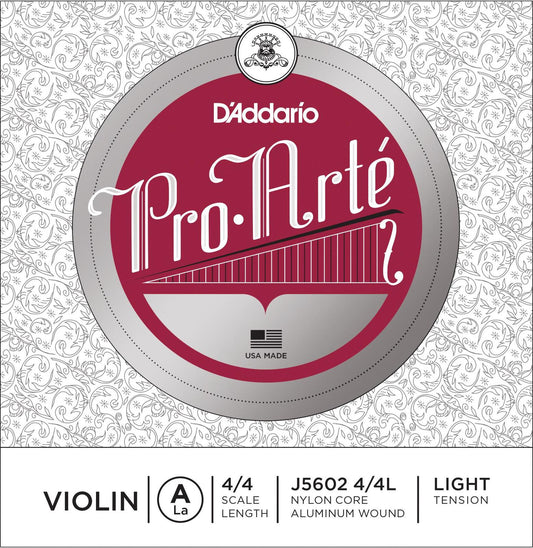 D'Addario Pro-Arte Violin Single A String, 4/4 Scale, Light Tension