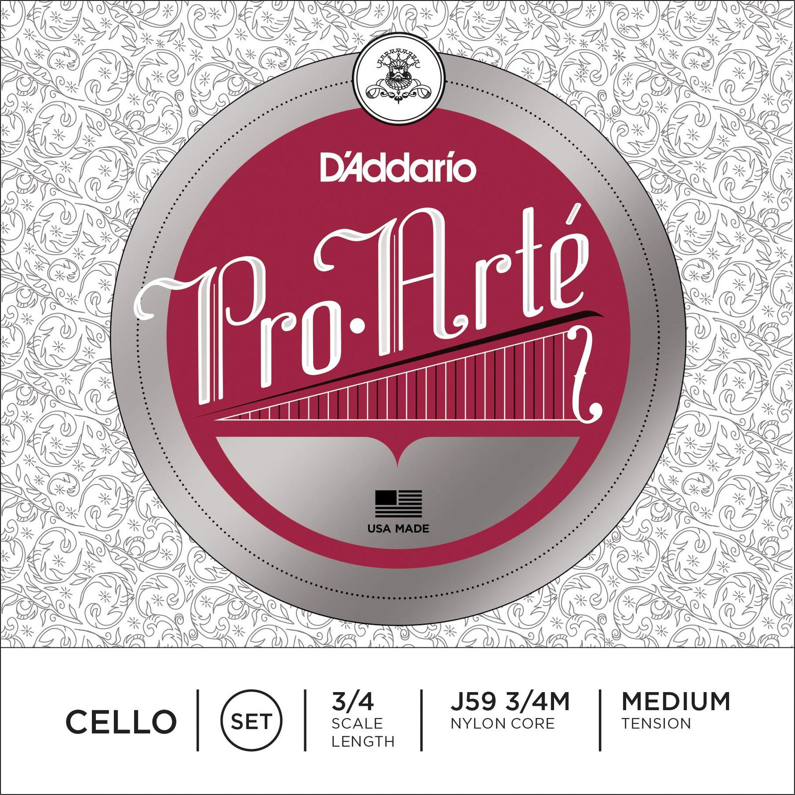 D'Addario Pro-Arte Cello String Set, 3/4 Scale, Medium Tension