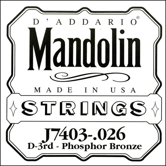 D'Addario J7403 Phosphor Bronze Mandolin Single String, Third String, .026