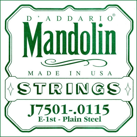 D'Addario J7501Plain Steel Mandolin Single String, First String, .0115