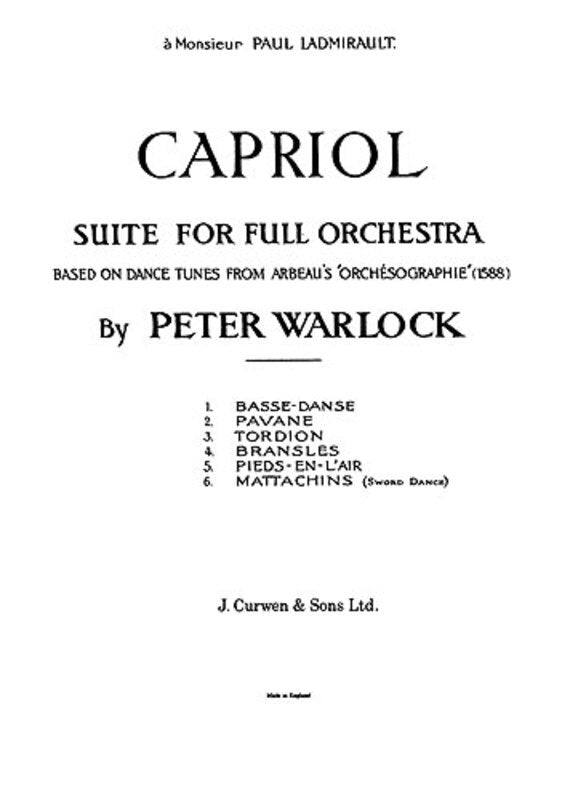 Warlock - Capriol Suite Orchestra Full Score