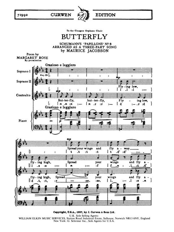 Butterfly SSA / Piano Schumann Arr.Jacobson