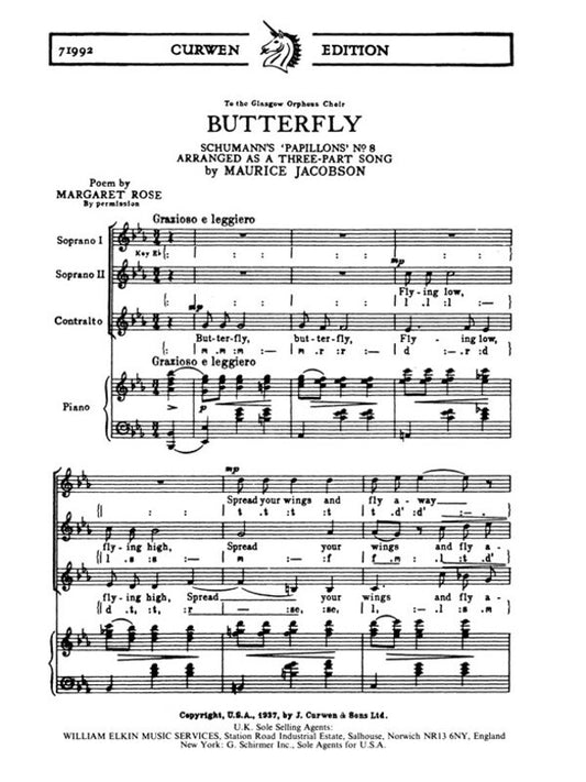 Butterfly SSA / Piano Schumann Arr.Jacobson