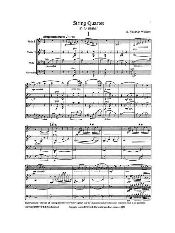 Vaughan Williams: String Quartet In G Min Score Book
